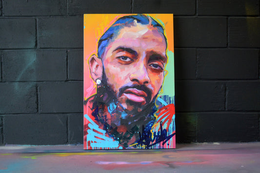 Nipsey Hussle original oil and acrylic painting detail - Richard Day Studio
