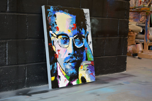 Malcolm X original oil and acrylic painting detail - Richard Day Studio