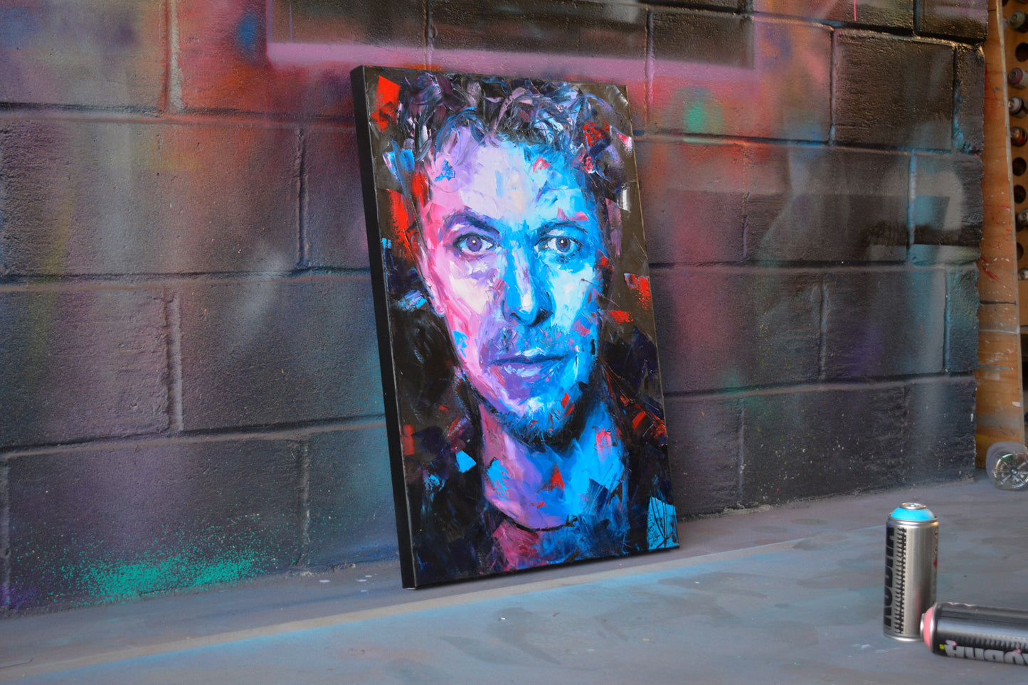 David Bowie Starman painting by Richard Day - detail