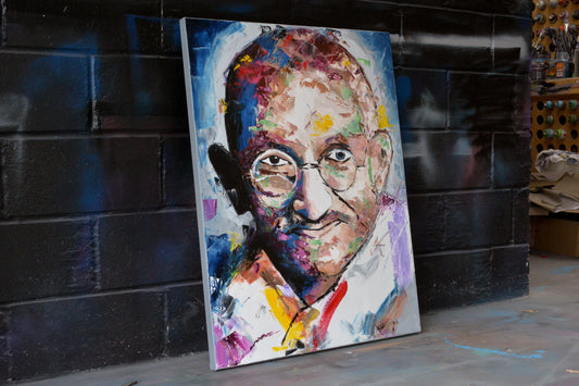 Mahatma Gandhi original oil and acrylic painting detail - Richard Day Studio