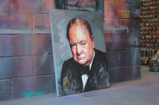 Winston Churchill original oil and acrylic painting detail - Richard Day Studio