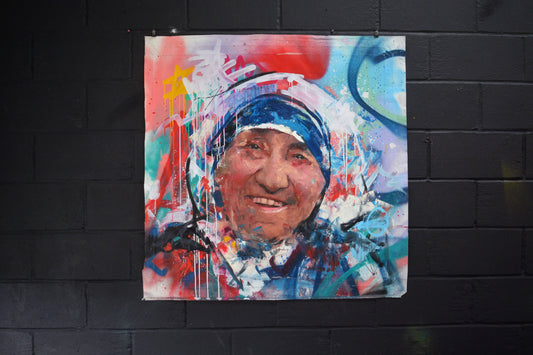 Mother Teresa original oil and acrylic painting detail - Richard Day Studio