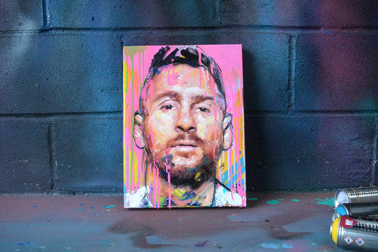 Lionel Messi original oil and acrylic painting detail - Richard Day Studio