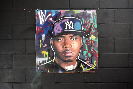 Nas original oil and acrylic painting detail - Richard Day Studio