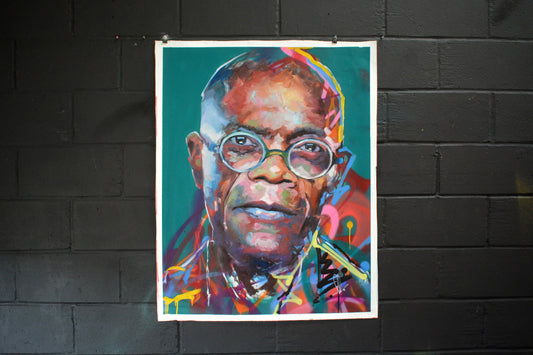 Samuel L Jackson original oil and acrylic painting detail - Richard Day Studio