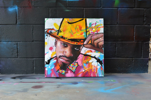 Andre 3000 original oil and acrylic painting detail - Richard Day Studio