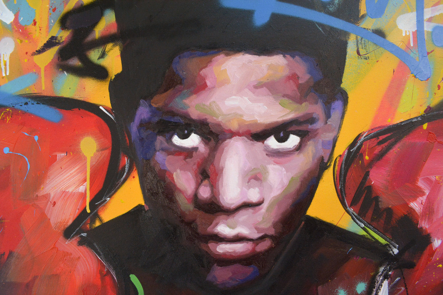 Jean-Michel Basquiat original portrait painting — texture and surface detail in oil and acrylic by Richard Day