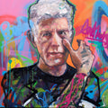 Original oil and acrylic portrait painting of Anthony Bourdain (No Reservations) by Richard Day — graffiti-influenced contemporary portrait