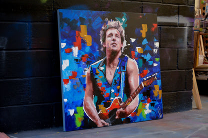 Original oil and acrylic portrait painting of Bruce Springsteen by Richard Day — graffiti-influenced contemporary portrait