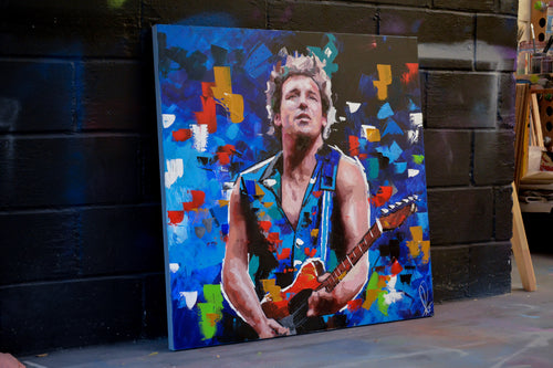 Original oil and acrylic portrait painting of Bruce Springsteen by Richard Day — graffiti-influenced contemporary portrait