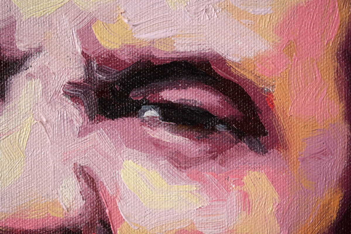 Johnny Cash hand-painted portrait — close-up of original oil and acrylic on canvas by Richard Day