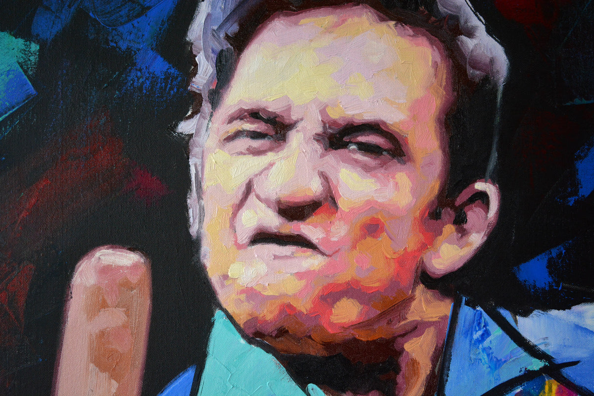 Johnny Cash portrait painting on canvas — graffiti-influenced original artwork from Richard Day Studio, Norwich