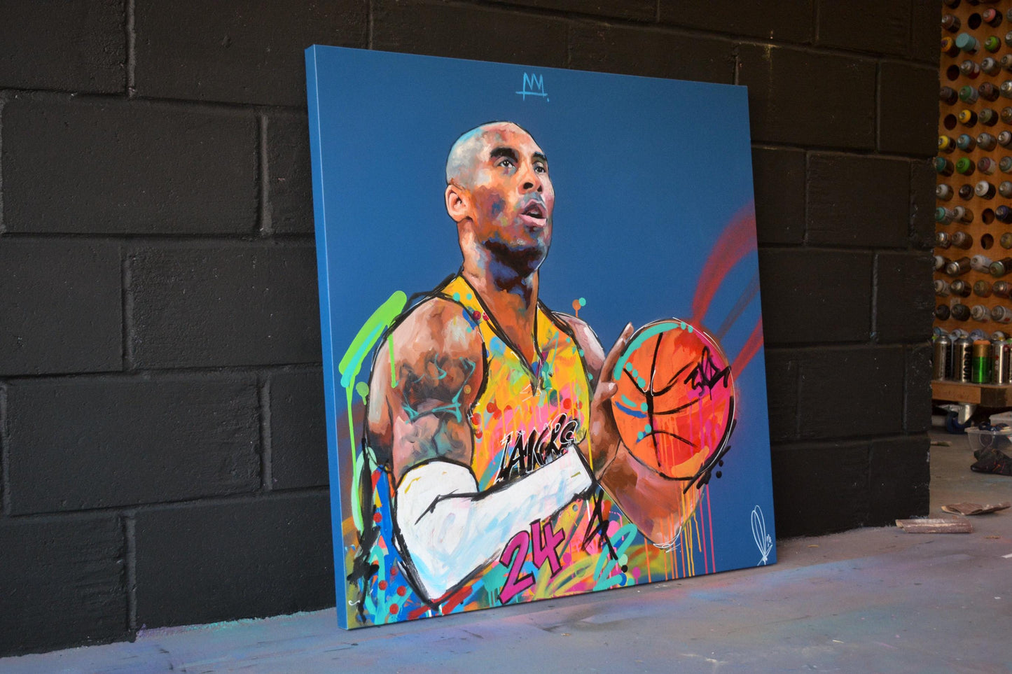 Kobe Bryant original portrait painting — texture and surface detail in oil and acrylic by Richard Day