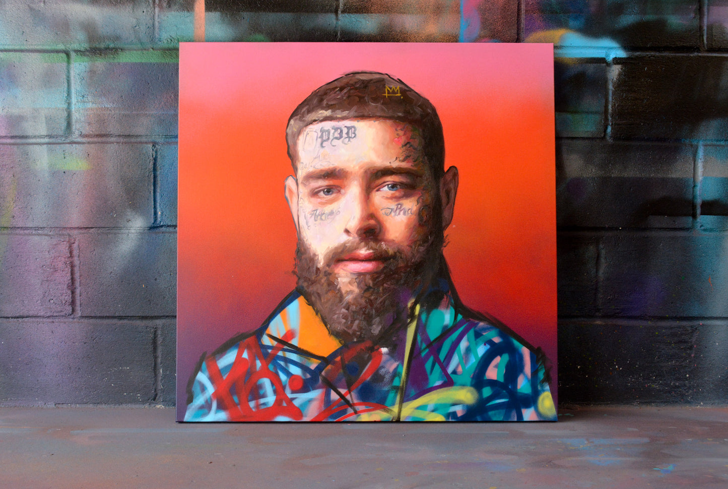 Post Malone original oil and acrylic painting detail - Richard Day Studio
