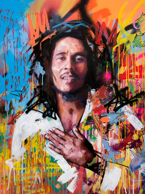 Bob Marley original oil and acrylic painting on canvas by Richard Day