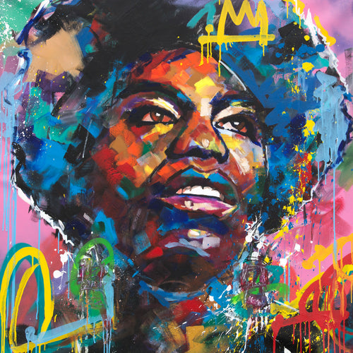 Original oil and acrylic portrait painting of Nina Simone by Richard Day — graffiti-influenced contemporary portrait