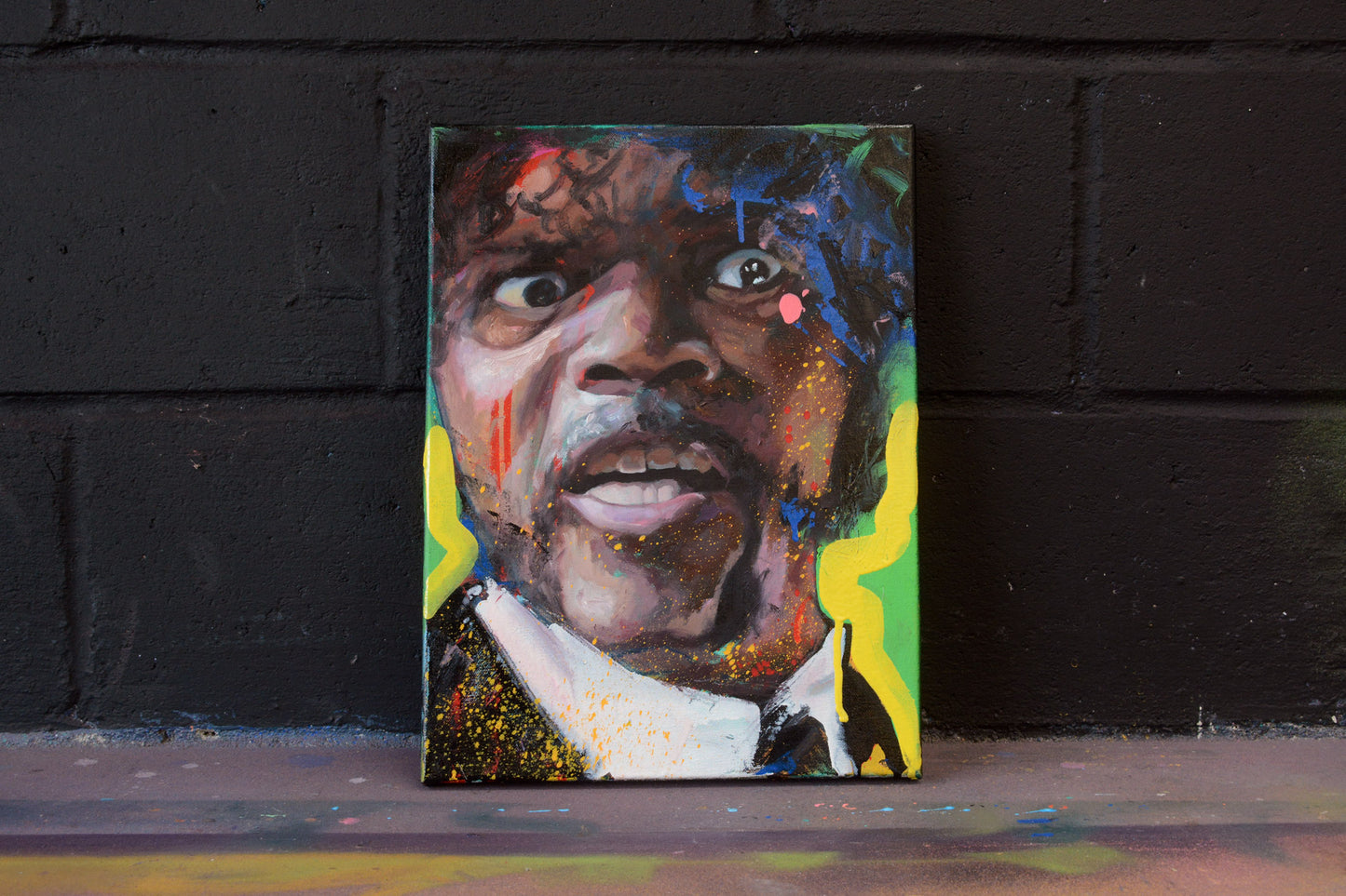 Jules Winnfield original oil and acrylic painting detail - Richard Day Studio