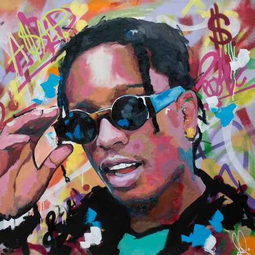Original oil and acrylic portrait painting of A$AP Rocky by Richard Day — graffiti-influenced contemporary portrait
