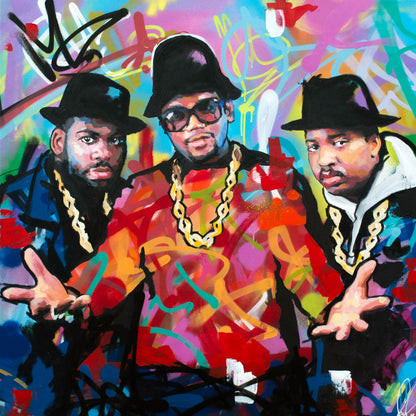 Original oil and acrylic portrait painting of Run-D.M.C by Richard Day — graffiti-influenced contemporary portrait