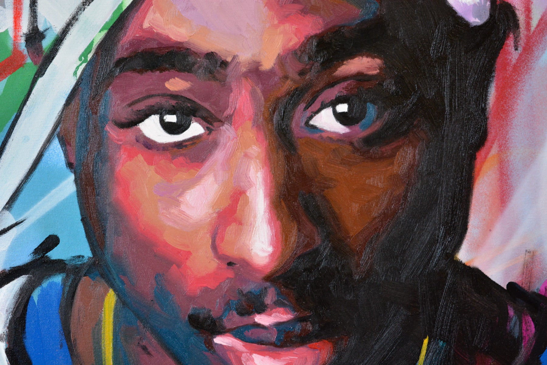 Tupac Rebel Spirit painting close-up - Richard Day