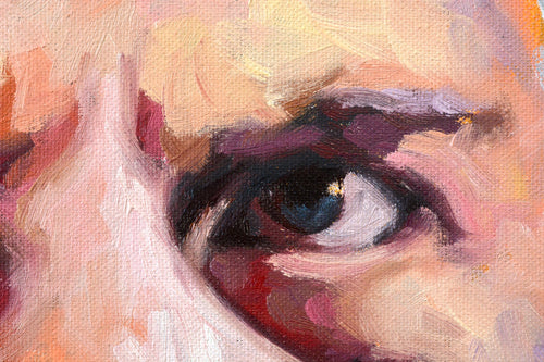 Anthony Bourdain portrait painting (No Reservations) — detail of brushwork and spray paint texture, hand-painted by Richard Day Studio