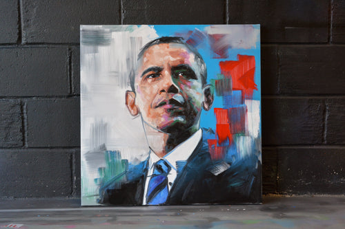 Original oil and acrylic portrait painting of Barack Obama by Richard Day — graffiti-influenced contemporary portrait