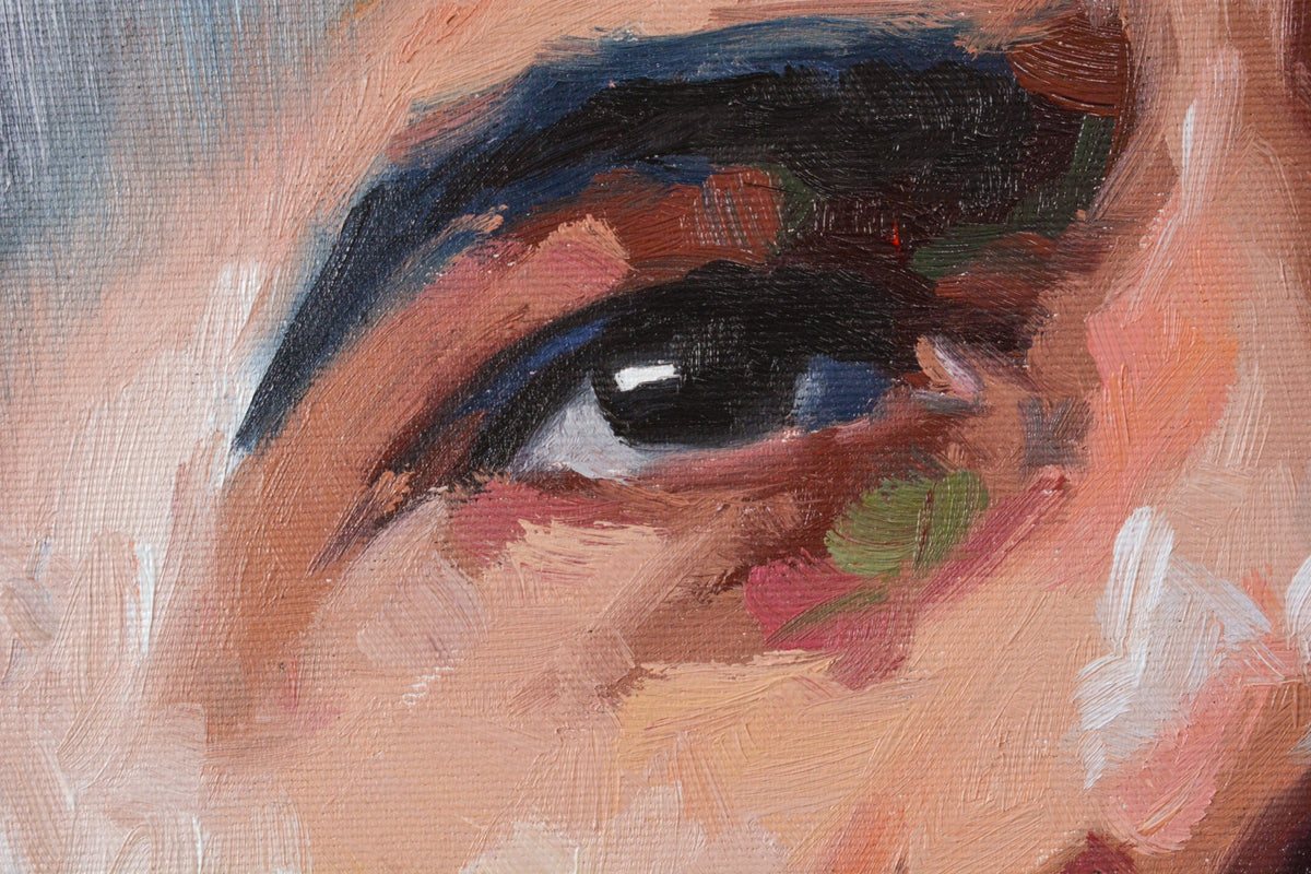 Barack Obama original portrait painting — texture and surface detail in oil and acrylic by Richard Day