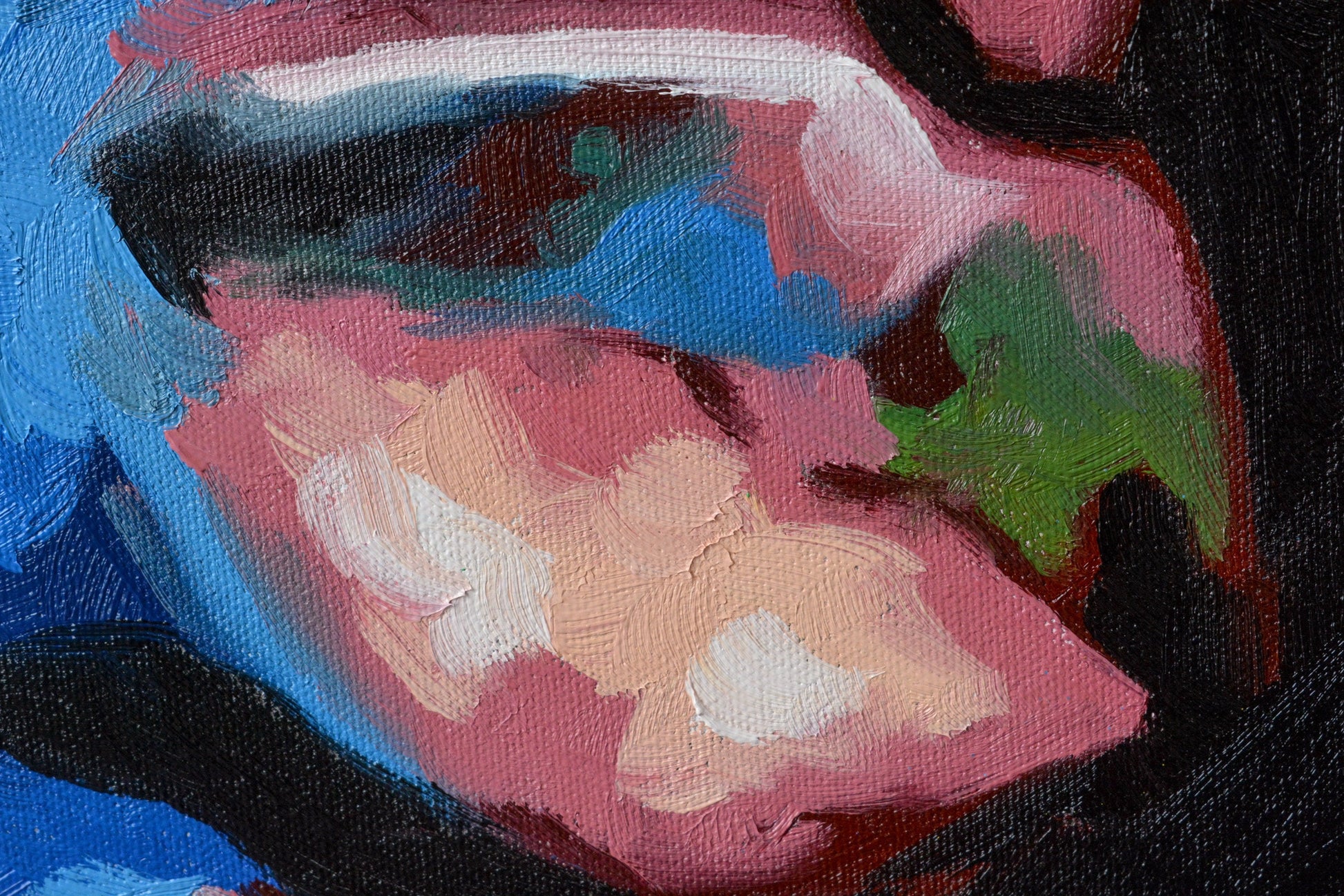 Biggie Smalls hand-painted portrait — close-up of original oil and acrylic on canvas by Richard Day