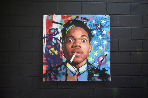 Chance The Rapper original oil and acrylic painting detail - Richard Day Studio