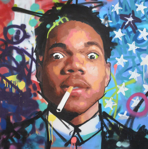 Chance The Rapper original oil and acrylic painting on canvas by Richard Day