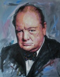 Winston Churchill original oil and acrylic painting on canvas by Richard Day