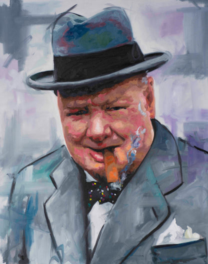Winston Churchill original oil and acrylic painting on canvas by Richard Day