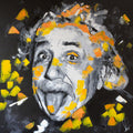 Original oil and acrylic portrait painting of Albert Einstein by Richard Day — graffiti-influenced contemporary portrait