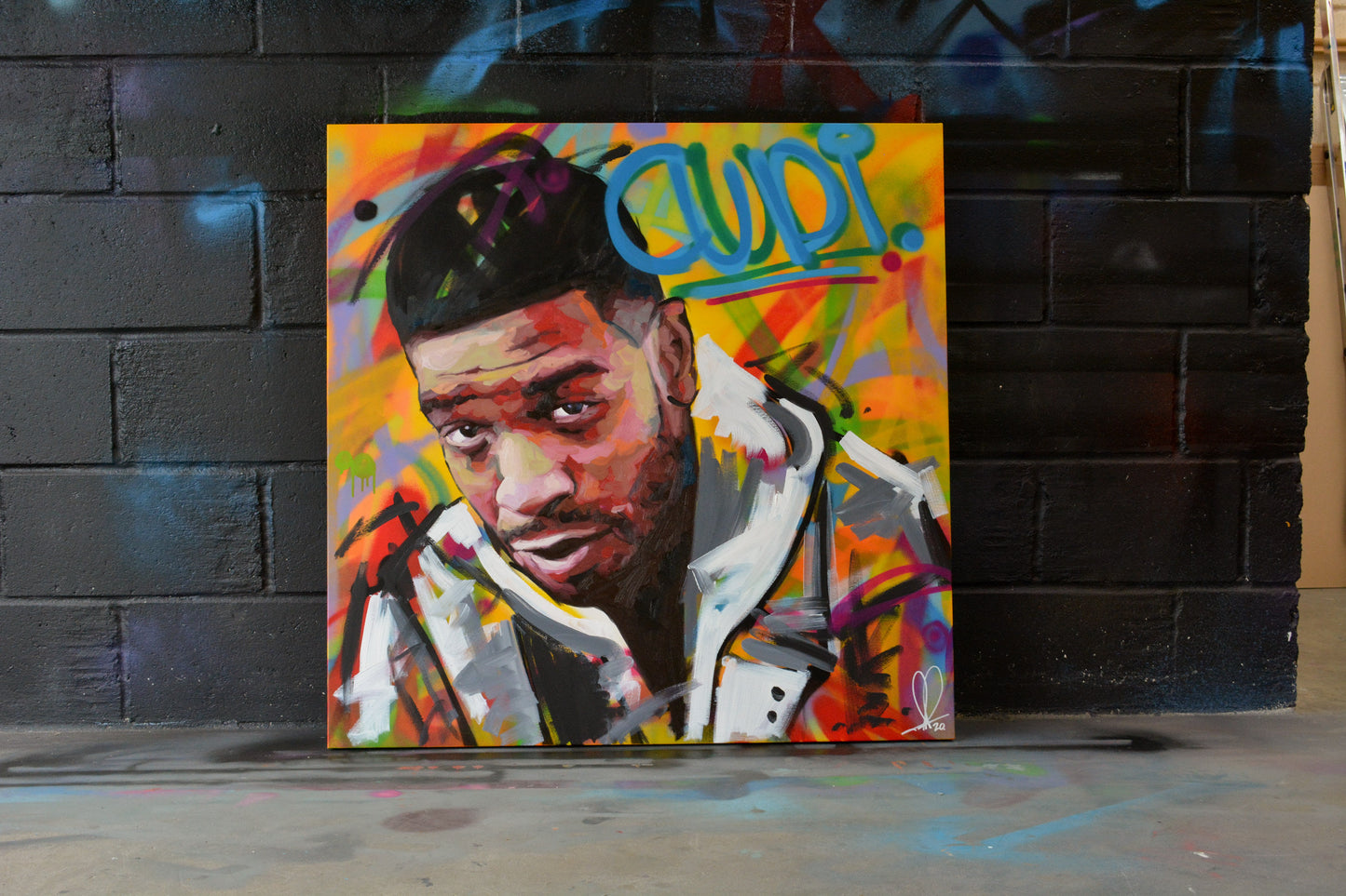 Kid Cudi original oil and acrylic painting detail - Richard Day Studio
