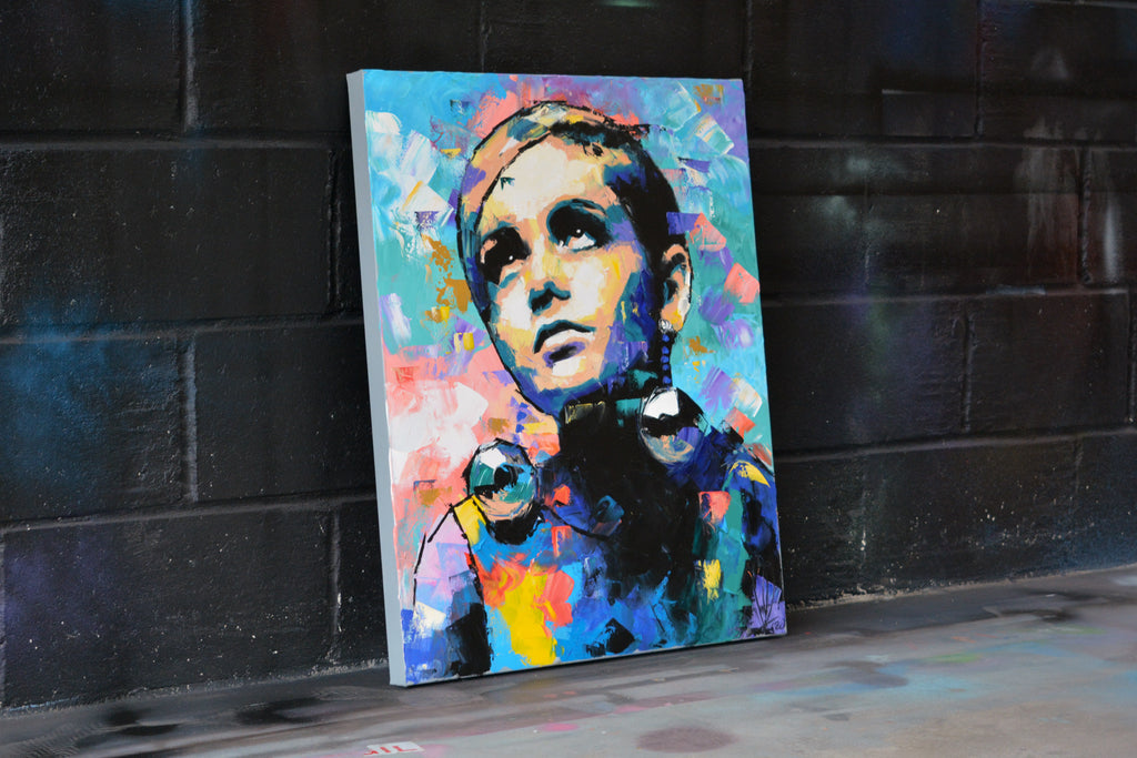 Twiggy original oil and acrylic painting detail - Richard Day Studio
