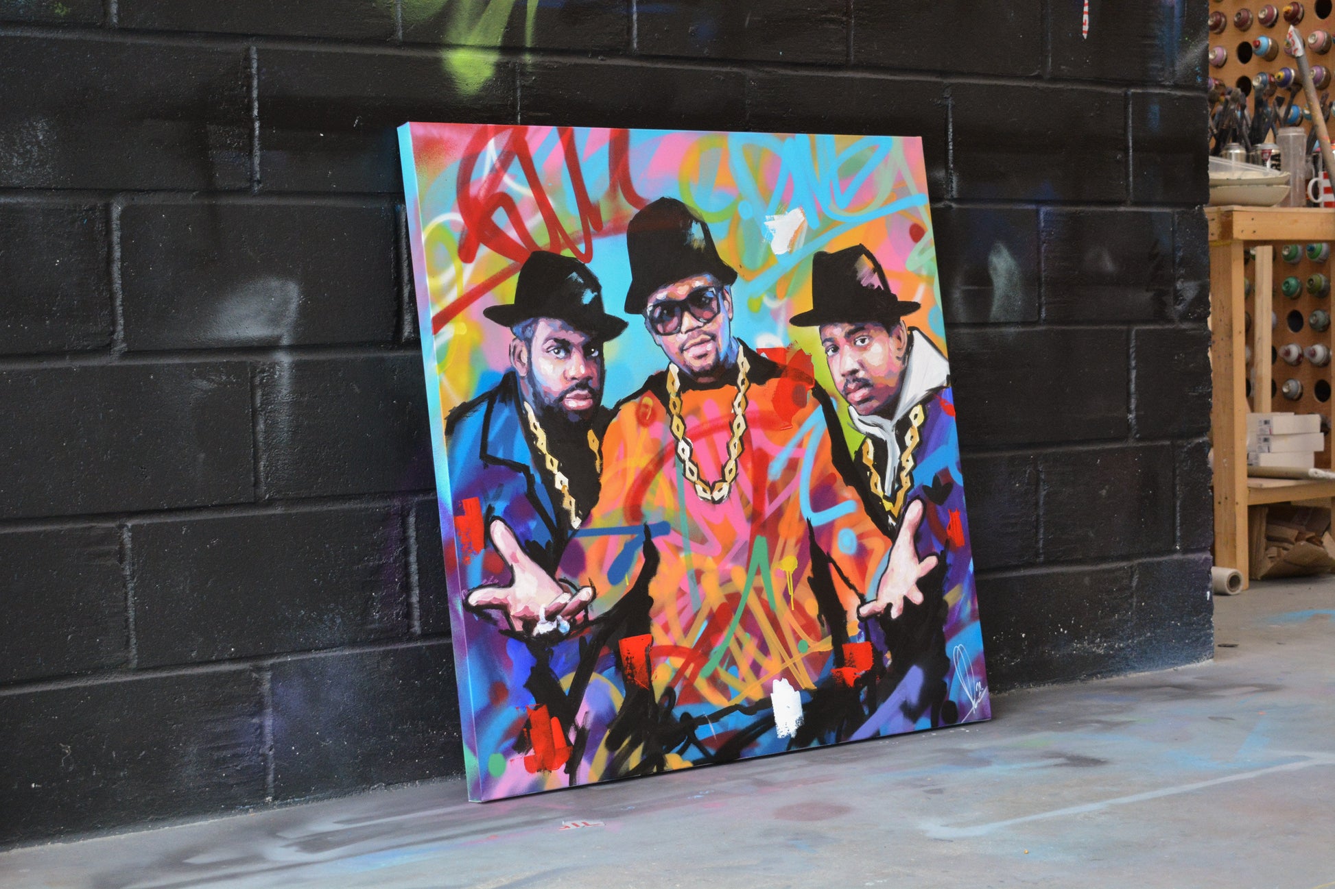 Run-D.M.C portrait painting on canvas — graffiti-influenced original artwork from Richard Day Studio, Norwich