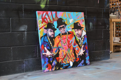 Run-D.M.C portrait painting on canvas — graffiti-influenced original artwork from Richard Day Studio, Norwich