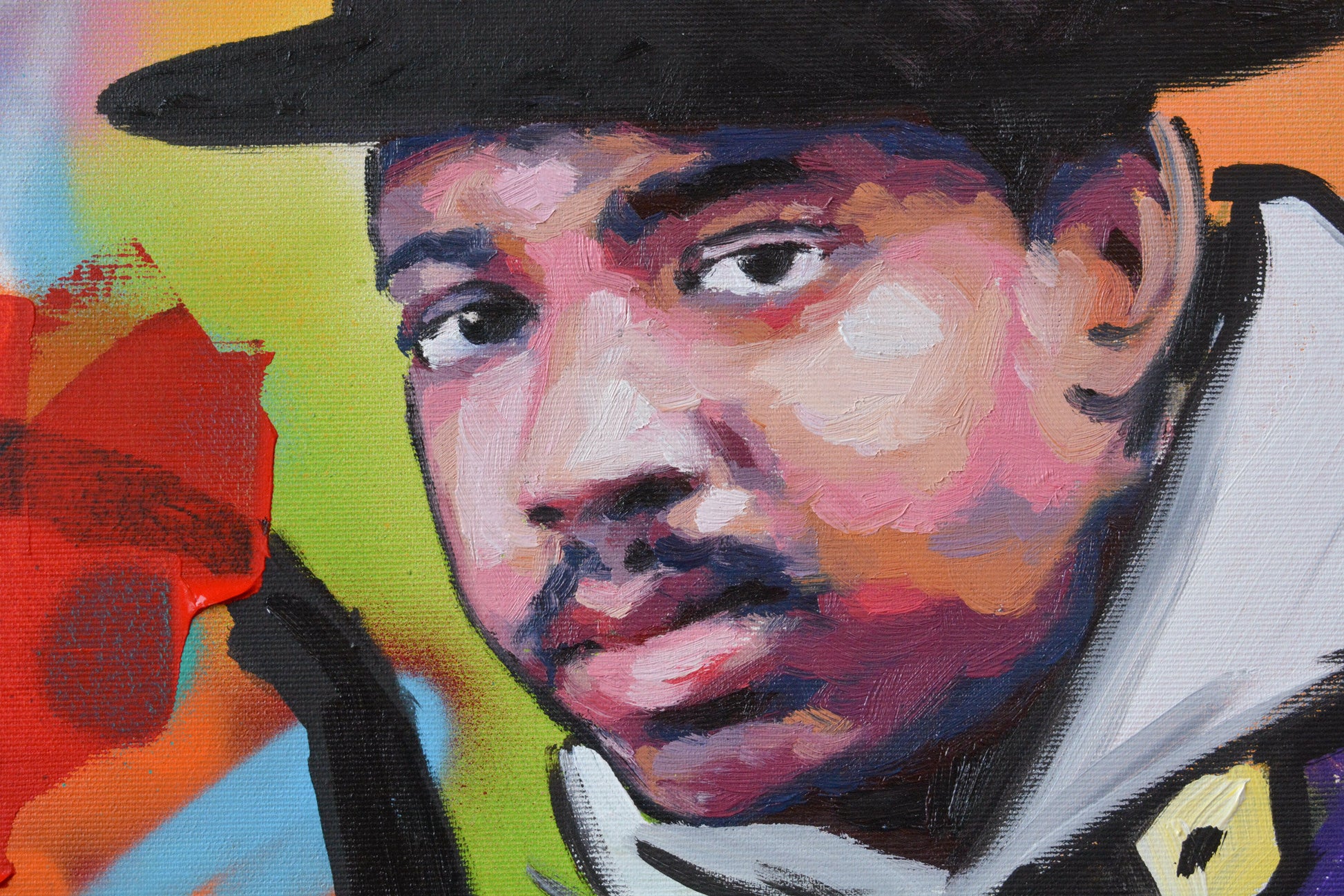 Run-D.M.C contemporary portrait painting — side view of the canvas by Richard Day Studio