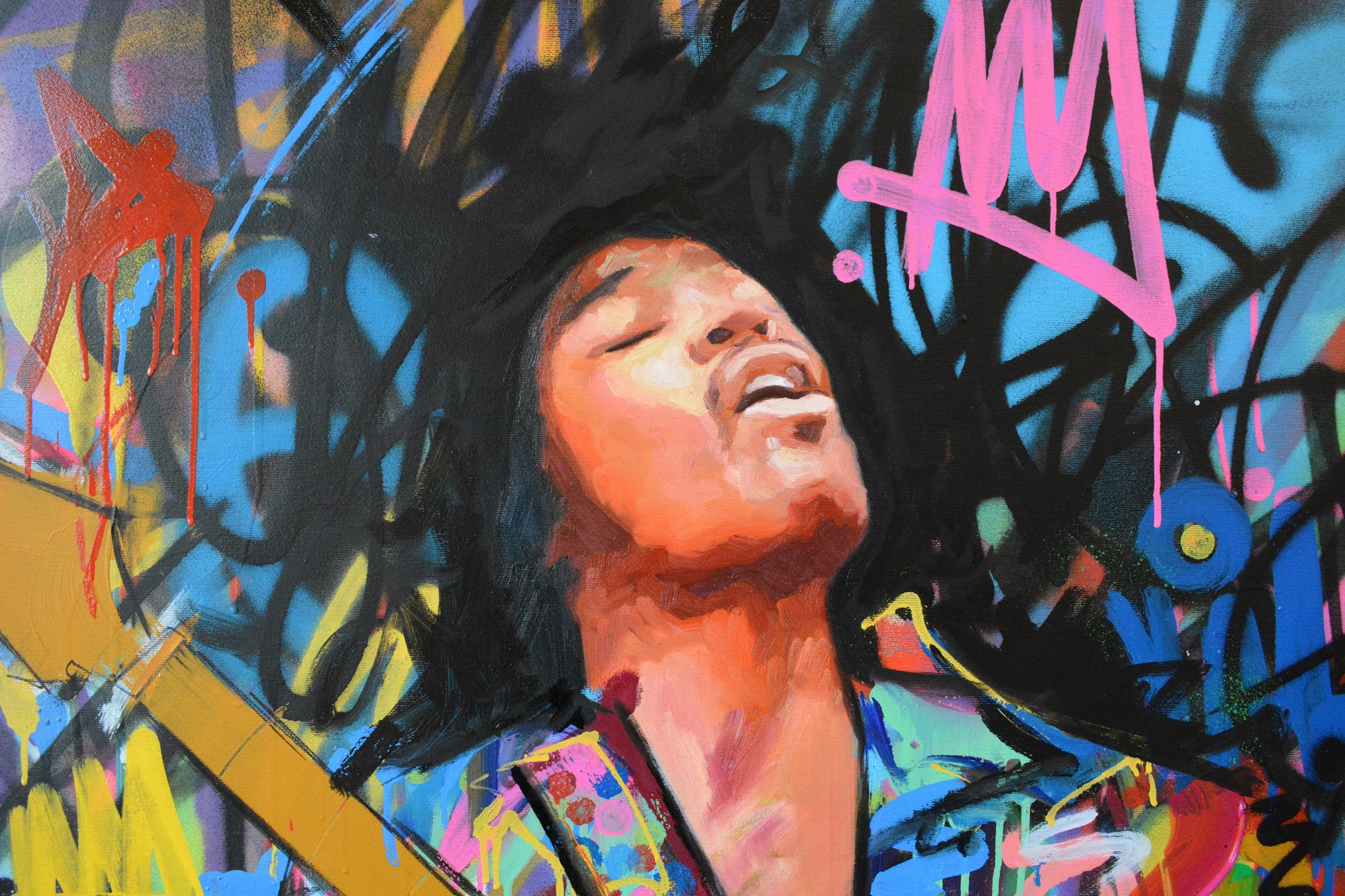 Jimi Hendrix Amped Reverie hand-painted portrait - Richard Day