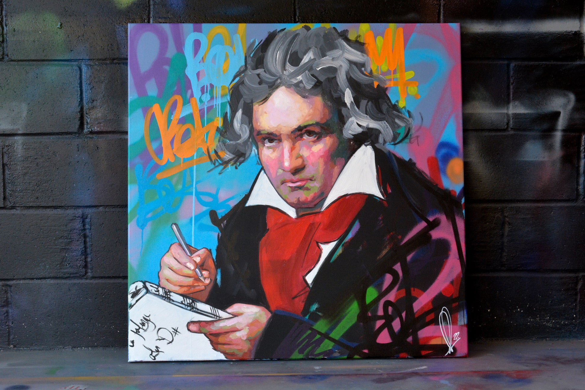 Beethoven original oil and acrylic painting detail - Richard Day Studio