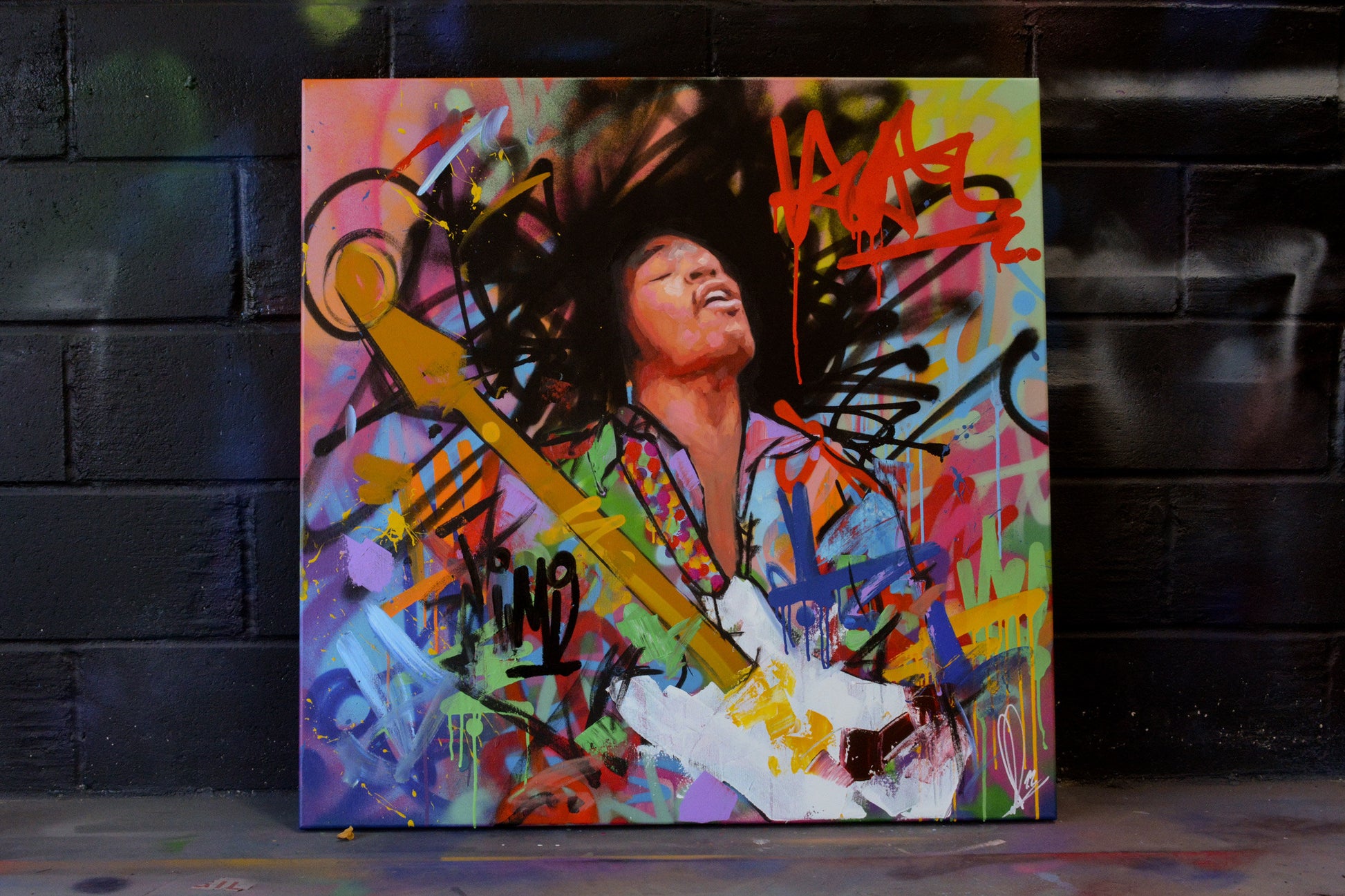 Jimi Hendrix Amped Reverie painting texture - Richard Day Studio