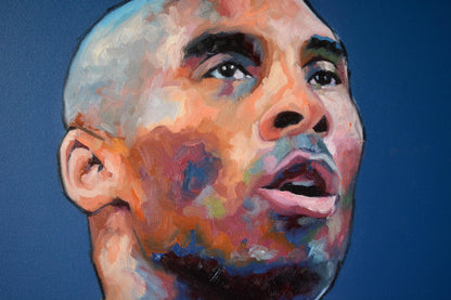 Kobe Bryant hand-painted portrait — close-up of original oil and acrylic on canvas by Richard Day
