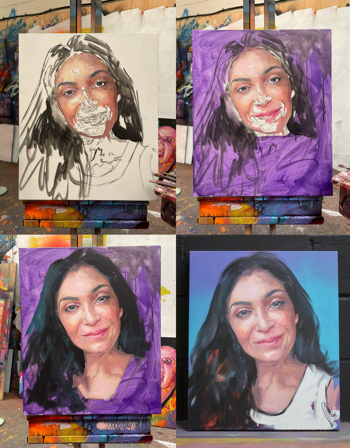 Portrait painting commission in progress — work-in-progress shot of an original canvas by Richard Day