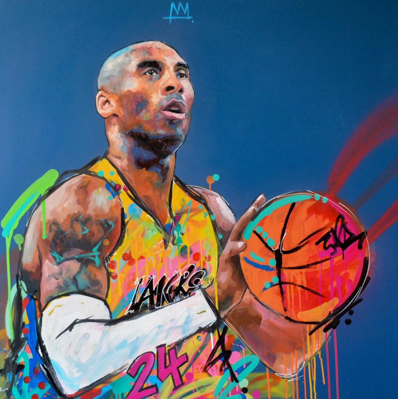 Original oil and acrylic portrait painting of Kobe Bryant by Richard Day — graffiti-influenced contemporary portrait
