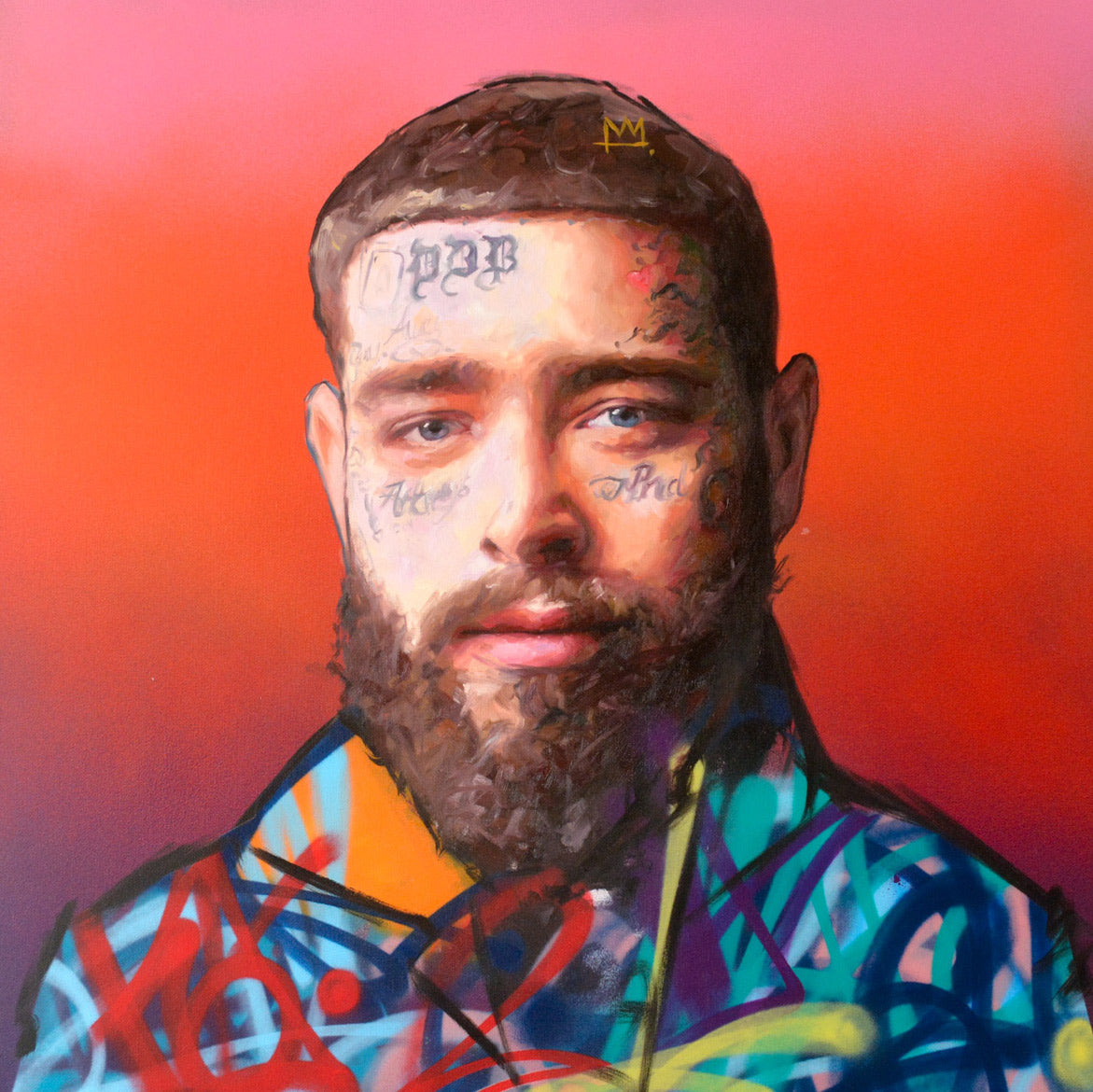 Post Malone original oil and acrylic painting on canvas by Richard Day
